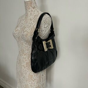 Gucci Black Leather Shoulder Bag with Silver Buckle, Excellent Condition